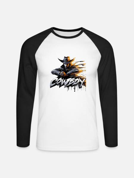 cowboy digital glitch - Unisex Baseballshirt langarm - Weiß/Schwarz