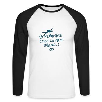 LA PLONGÉE, C'EST LE PIED ! - T-shirt baseball manches longues Homme - blanc/noir - Devant - Nik (191cm)