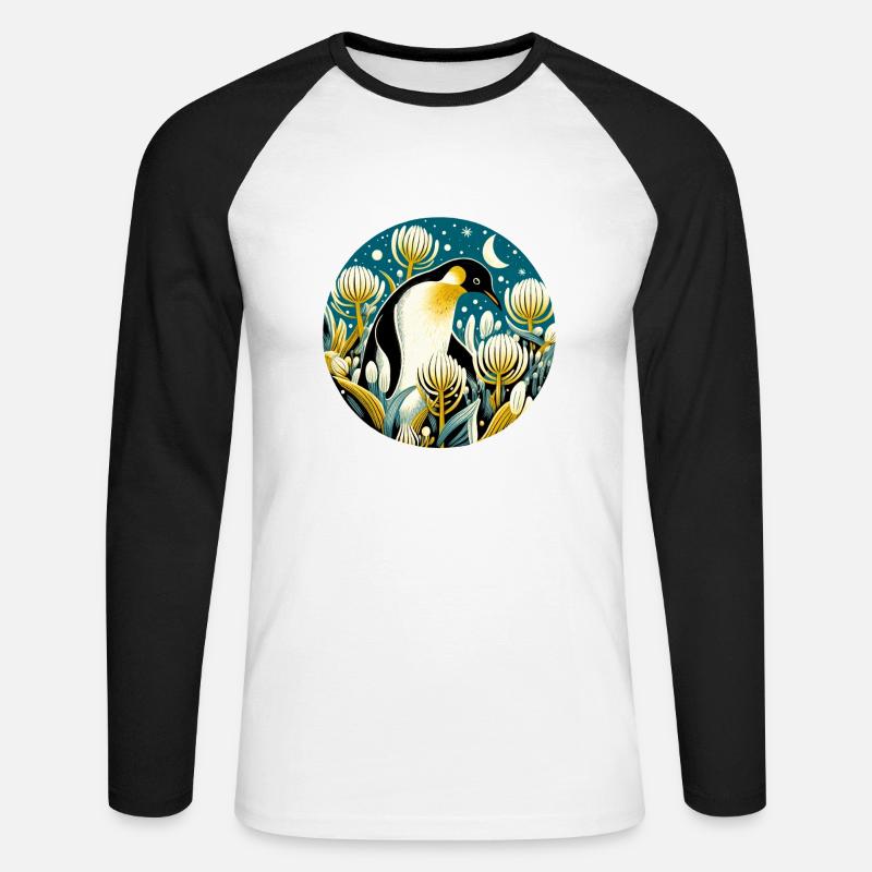 Pinguin-Kunst - Unisex Baseballshirt langarm - Weiß/Schwarz