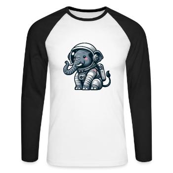 Éléphant, Astronaute, Espace, Univers - T-shirt baseball manches longues Homme - blanc/noir - Devant - Nik (191cm)