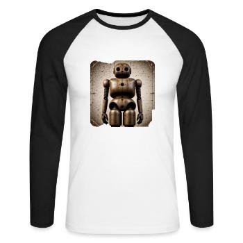 Roboter - Unisex Baseballshirt langarm - Weiß/Schwarz - Vorne - Nik (191cm)