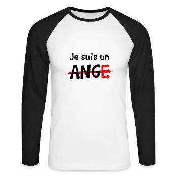 JE SUIS UN ANGE ! - T-shirt baseball manches longues Homme - blanc/noir - Devant - Nik (191cm)