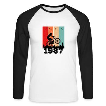 Millésime 1987 - T-shirt baseball manches longues Homme - blanc/noir - Devant - Nik (191cm)
