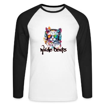 Kopfhörer / Audio / Musik / Klang / cool - Unisex Baseballshirt langarm - Weiß/Schwarz - Vorne - Nik (191cm)