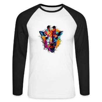 Abstraktes Giraffendesign - Arte Moda - Unisex Baseballshirt langarm - Weiß/Schwarz - Vorne - Nik (191cm)