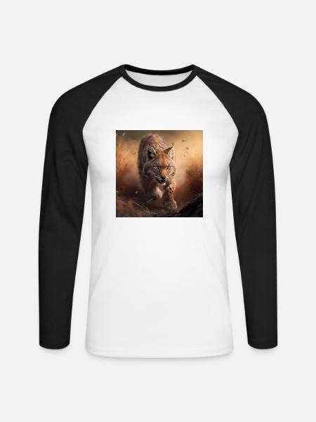 Rennender Luchs - Unisex Baseballshirt langarm - Weiß/Schwarz