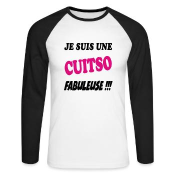Je suis une cuisto fabuleuse !!! - T-shirt baseball manches longues Homme - blanc/noir - Devant - Nik (191cm)