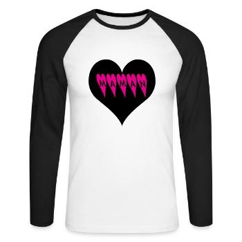 Maman coeur - T-shirt baseball manches longues Homme - blanc/noir - Devant - Nik (191cm)