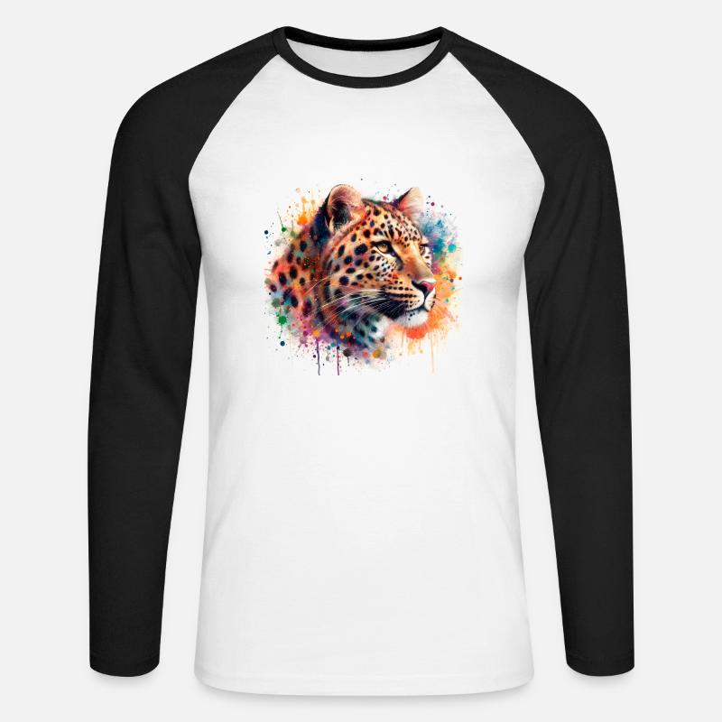 Leopard im Aquarell - Unisex Baseballshirt langarm - Weiß/Schwarz