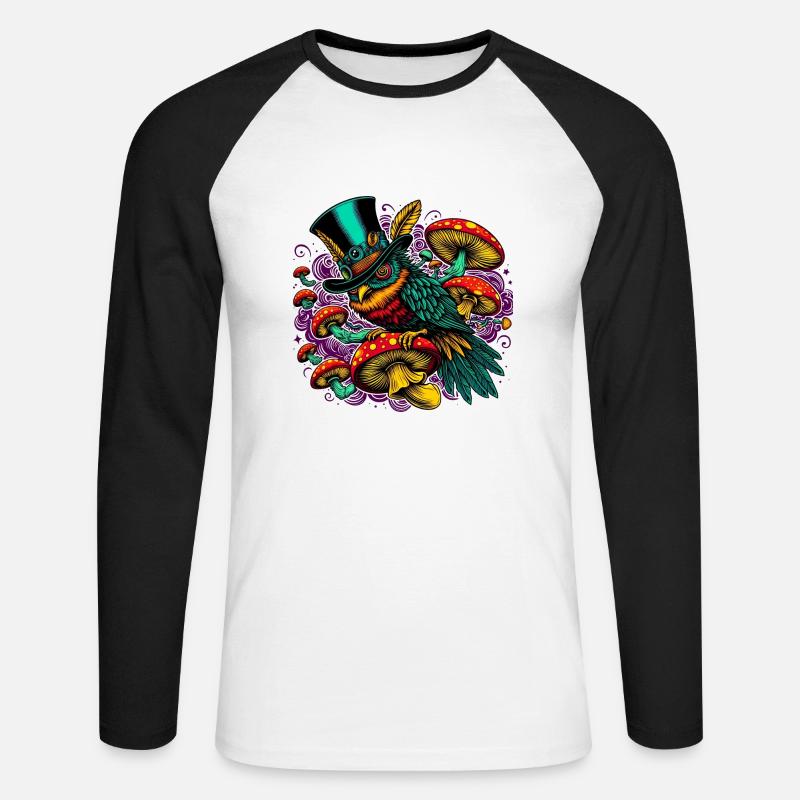 Bunte Eule mit Zylinderhut - Unisex Baseballshirt langarm - Weiß/Schwarz