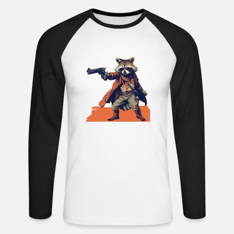 Waschbär - Unisex Baseballshirt langarm - Weiß/Schwarz