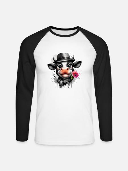 Kuh als Gentleman - Unisex Baseballshirt langarm - Weiß/Schwarz