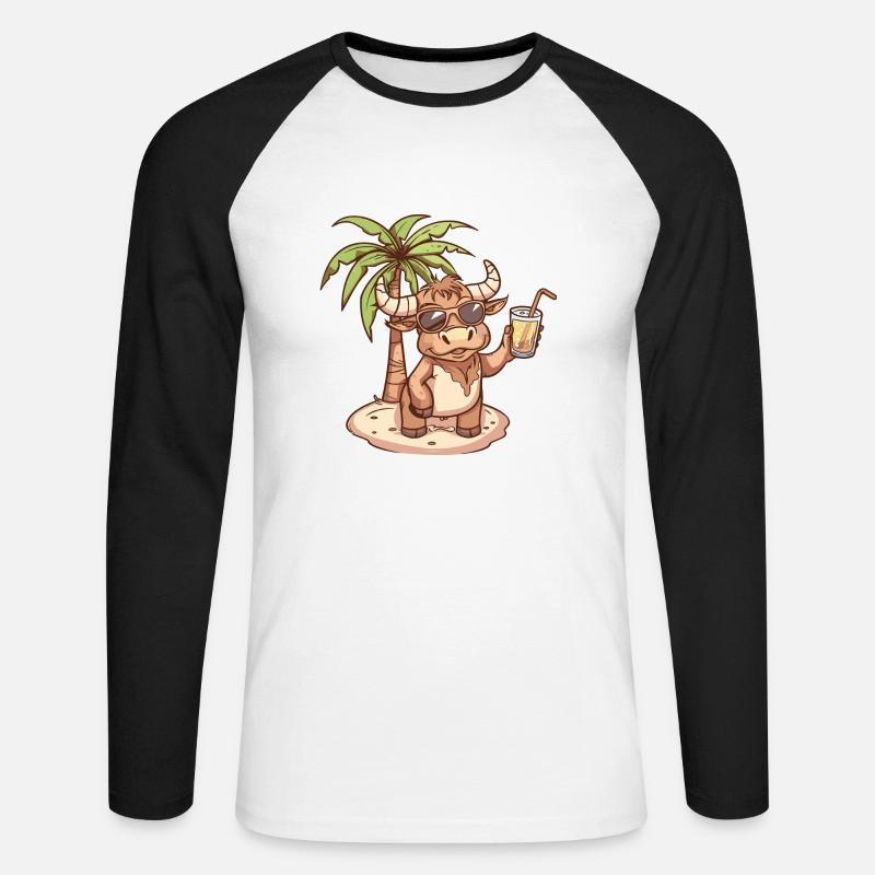 Stier Sommer Strand Comic - Unisex Baseballshirt langarm - Weiß/Schwarz
