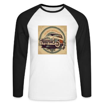 Retro Classic Car Postsr - Unisex Long Sleeve Baseball T-Shirt - white/black - Front - Nik (191cm)