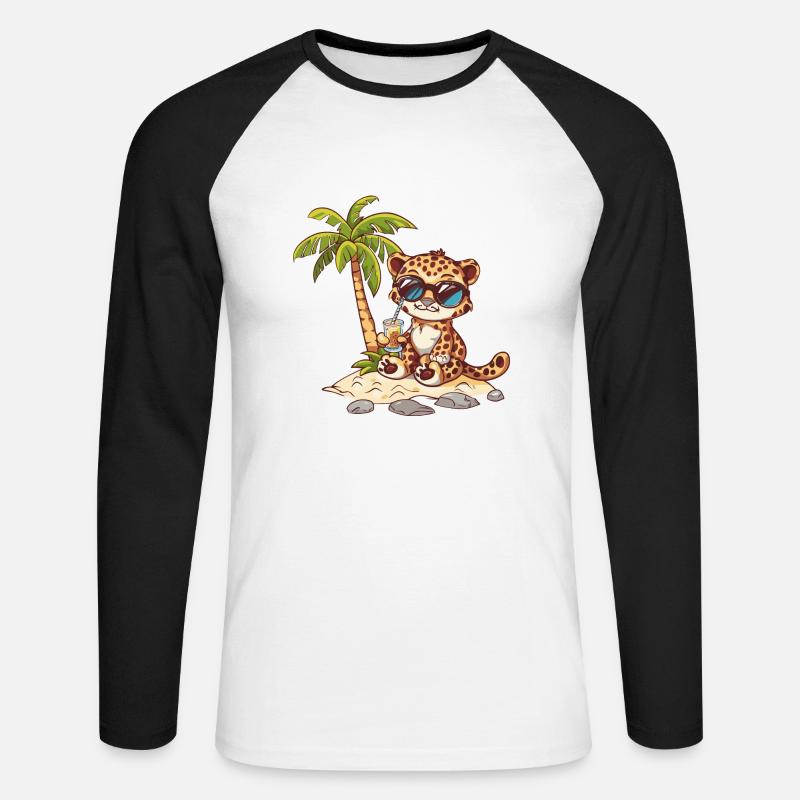 Leopard Sommer Strand Comic - Unisex Baseballshirt langarm - Weiß/Schwarz