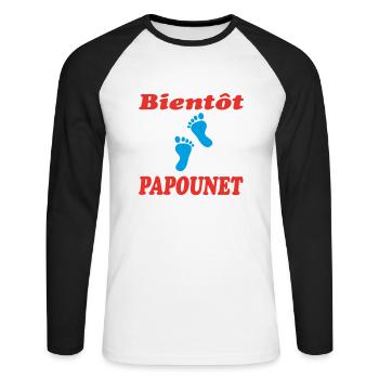 BIENTOT PAPOUNET - T-shirt baseball manches longues Homme - blanc/noir - Devant - Nik (191cm)