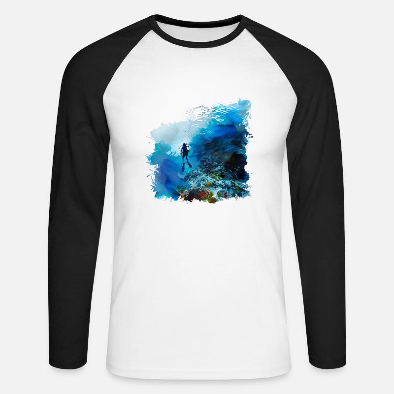 Weightless gliding while diving - Unisex Long Sleeve Baseball T-Shirt - white/black