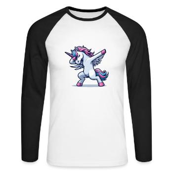 Unicorn Dabbing Einhorn - Unisex Baseballshirt langarm - Weiß/Schwarz - Vorne - Nik (191cm)