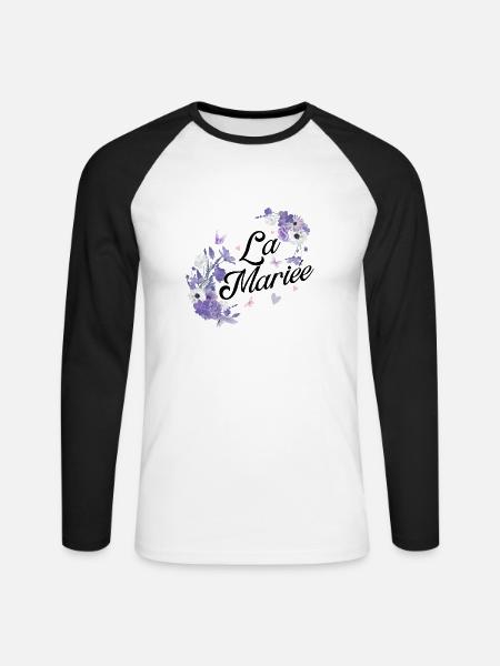 Die lila Blumenbraut - Unisex Baseballshirt langarm - Weiß/Schwarz