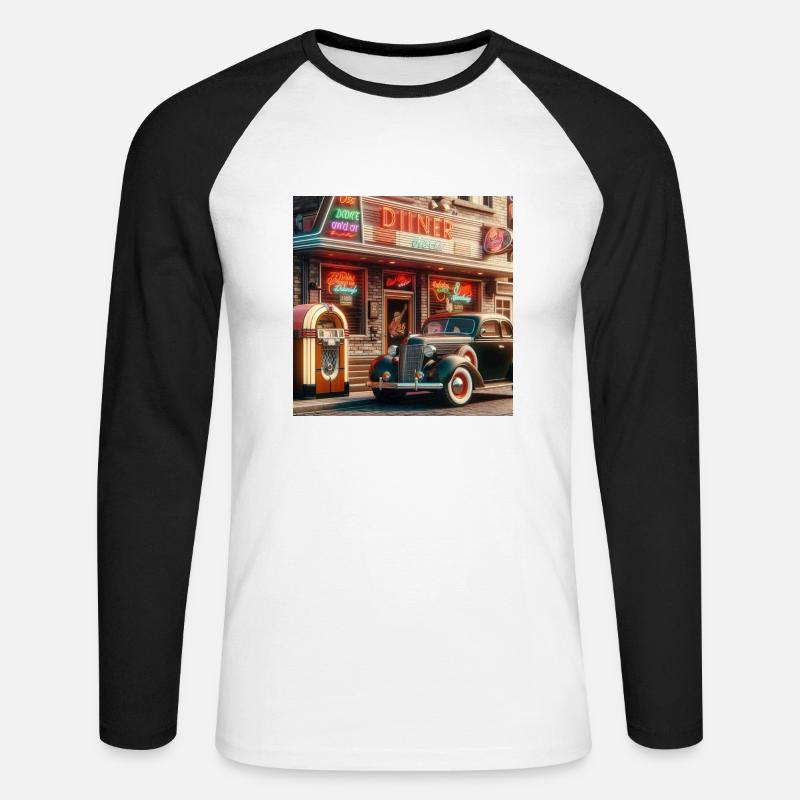 Jukebox-Abendessen - Unisex Baseballshirt langarm - Weiß/Schwarz