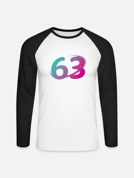 Nummer 63 mehrfarbig - Unisex Baseballshirt langarm - Weiß/Schwarz