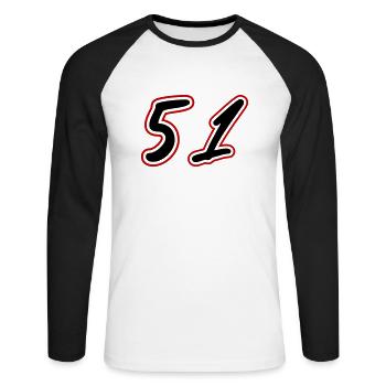 51 Symbole numérique - T-shirt baseball manches longues Homme - blanc/noir - Devant - Nik (191cm)