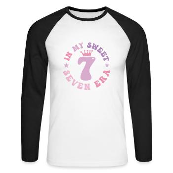 In My Sweet Seven Era 7th Birthday groovy 7th - Unisex Long Sleeve Baseball T-Shirt - white/black - Front - Nik (191cm)