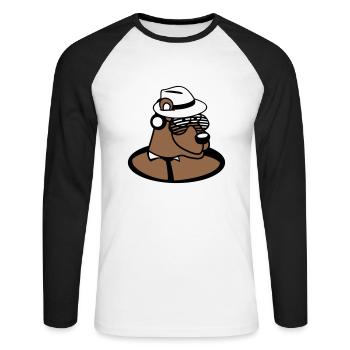 drôle DJ Grizzly Brown Bear Party Club Musique Ours - T-shirt baseball manches longues Homme - blanc/noir - Devant - Nik (191cm)