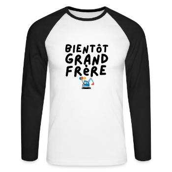bientot grand frere - T-shirt baseball manches longues Homme - blanc/noir - Devant - Nik (191cm)