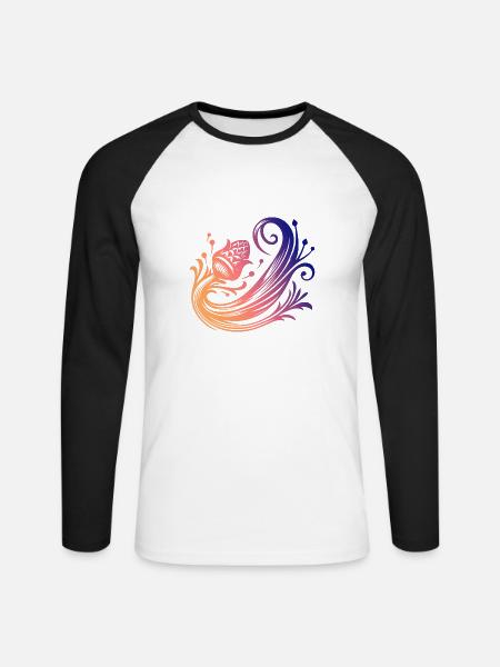 Ornamentales Blumendesign - Unisex Baseballshirt langarm - Weiß/Schwarz