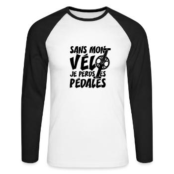 SANS MON VÉLO, JE PERDS LES PÉDALES ! - T-shirt baseball manches longues Homme - blanc/noir - Devant - Nik (191cm)