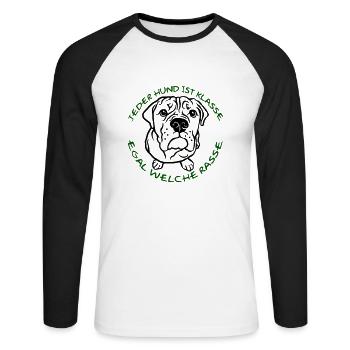 Tous les chiens sont géniaux - Bulldog - T-shirt baseball manches longues Homme - blanc/noir - Devant - Nik (191cm)