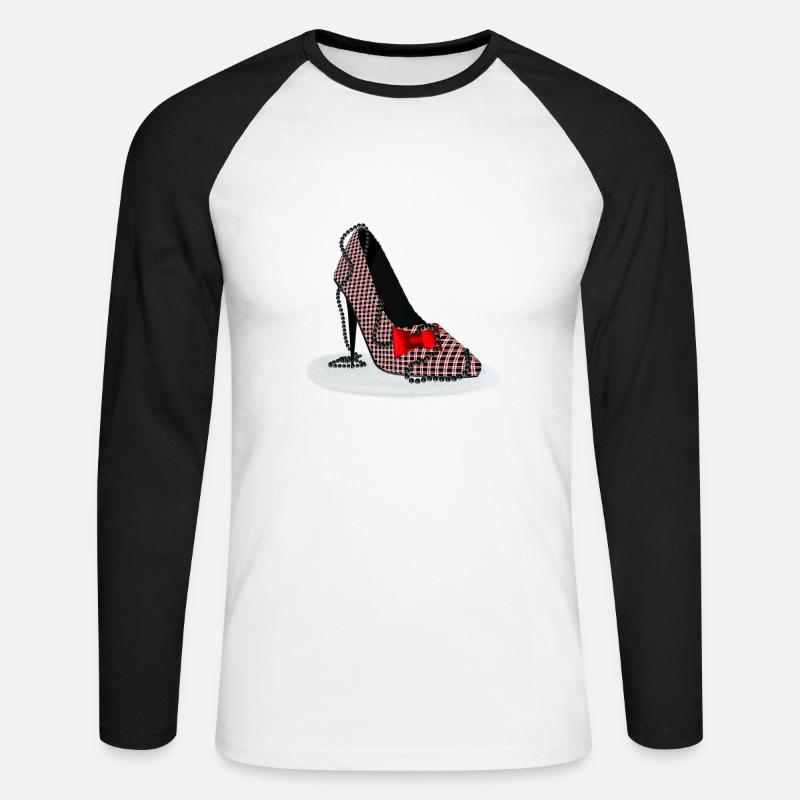 High Heels – Scottish Check Pattern - Unisex Long Sleeve Baseball T-Shirt - white/black