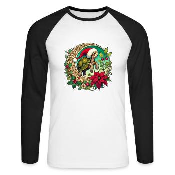 Christmas Turtle - Unisex Long Sleeve Baseball T-Shirt - white/black - Front - Nik (191cm)