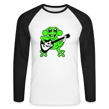 Frosch Fröschchen Spielt Gitarre Musik Gitarrist - Unisex Baseballshirt langarm - Weiß/Schwarz - Vorne - Nik (191cm)
