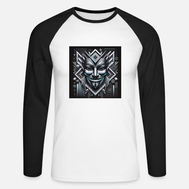Anon Maske mit 3D Effekt - Unisex Baseballshirt langarm - Weiß/Schwarz