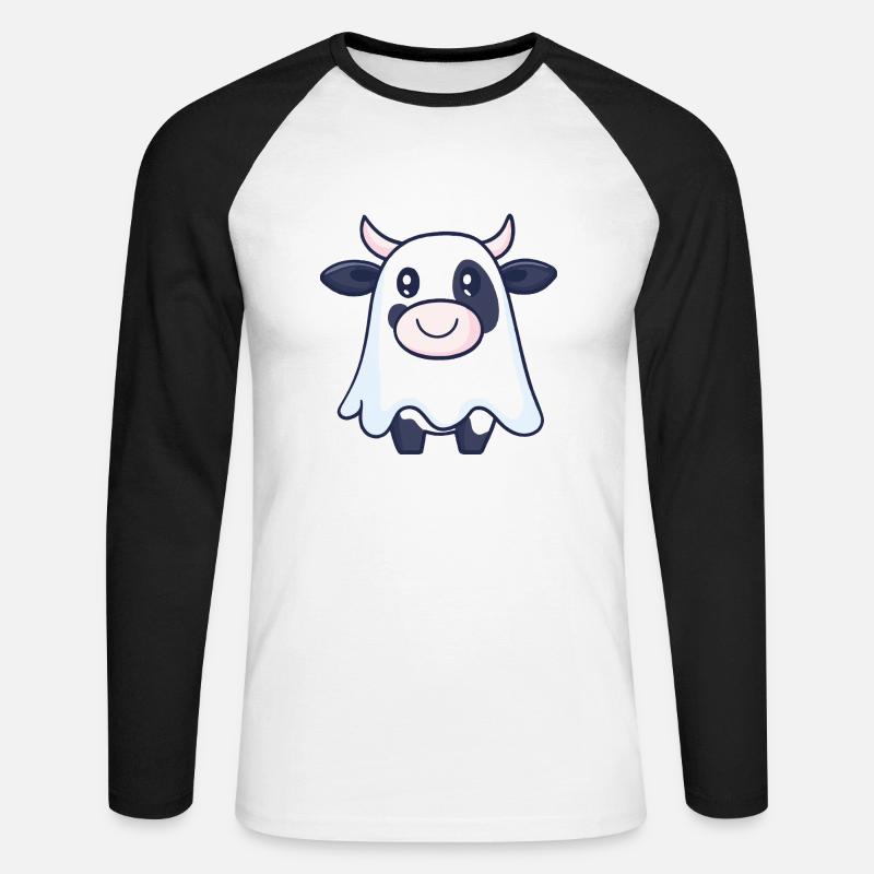 Kuh Halloween Comic Geist - Unisex Baseballshirt langarm - Weiß/Schwarz