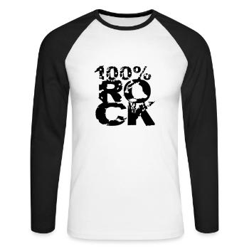 100 % Prozent Rock Heavy Metal Musik Text Logo Fun - Unisex Baseballshirt langarm - Weiß/Schwarz - Vorne - Nik (191cm)