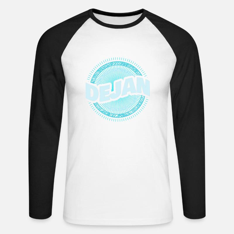 Geschenkidee Dejan - Unisex Baseballshirt langarm - Weiß/Schwarz