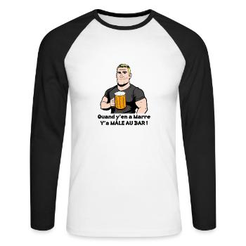 QUAND Y'EN A MARRE, Y'A MÂLE AU BAR ! (alcool) - T-shirt baseball manches longues Homme - blanc/noir - Devant - Nik (191cm)