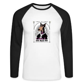 DOG BLESS YOU ! (chien) - T-shirt baseball manches longues Homme - blanc/noir - Devant - Nik (191cm)