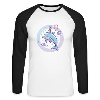 Dolphin Birthday Baby - Unisex Long Sleeve Baseball T-Shirt - white/black - Front - Nik (191cm)