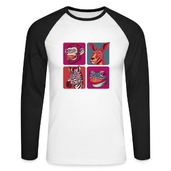 Smile Animals Kangaro Ape Zebra Frog Halloween - Unisex Long Sleeve Baseball T-Shirt - white/black - Front - Nik (191cm)