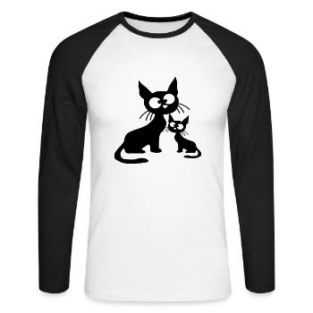 Chat fou Maman Papa Chaton Enfant Chaton Fun - T-shirt baseball manches longues Homme - blanc/noir - Devant - Nik (191cm)