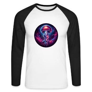 Méduse Cosmique Oeuvre Galaxie - T-shirt baseball manches longues Homme - blanc/noir - Devant - Nik (191cm)