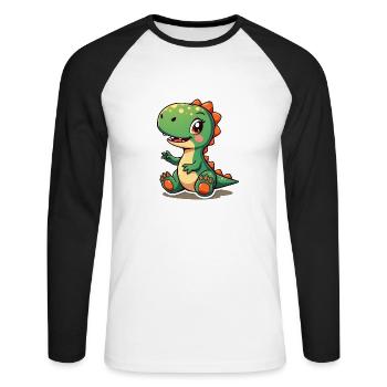 DINOSAURIER - Unisex Baseballshirt langarm - Weiß/Schwarz - Vorne - Nik (191cm)