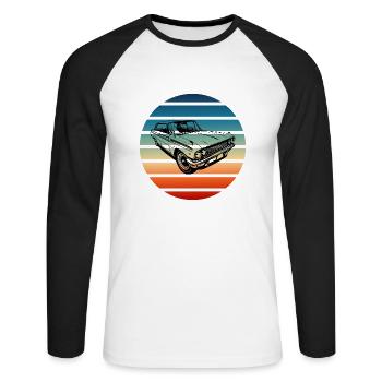 Retro Classic Car with Gradient Sunset - Unisex Long Sleeve Baseball T-Shirt - white/black - Front - Nik (191cm)