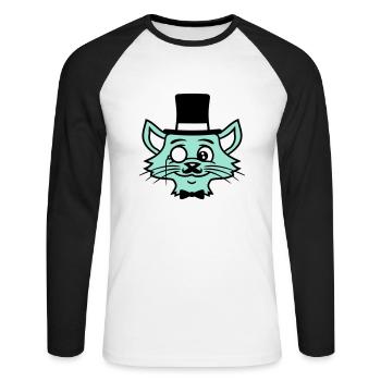 Sir Cat Gentleman Chapeau haut de forme Monocle Rich Gentleman - T-shirt baseball manches longues Homme - blanc/noir - Devant - Nik (191cm)