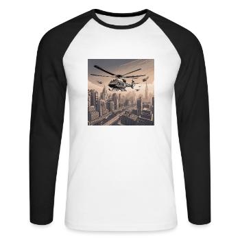 Helicopters Over Urban Cityscape - Unisex Long Sleeve Baseball T-Shirt - white/black - Front - Nik (191cm)