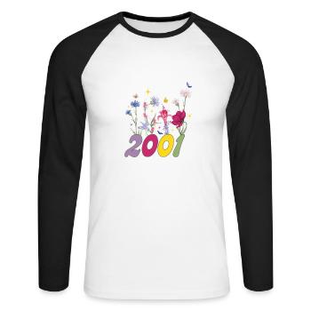 Year of birth 2001 wildflowers - Unisex Long Sleeve Baseball T-Shirt - white/black - Front - Nik (191cm)